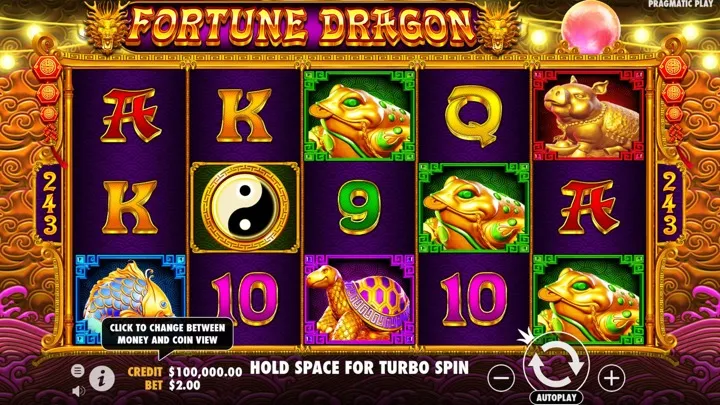 Gameplay Fortune Dragon — interface du slot PG Soft